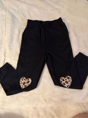Young Hearts Girls Black Leopard Heart Jogger Pants Size 6